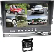 Elinz 9" Splitscreen Monitor 4PIN Colour 120 Degree Wide Angle View 600 TVL CCD IR Night Vision Built in Speakers 4 Way AV Input Sunshade Design Rearview Reversing 1x Camera Package 12V 24V