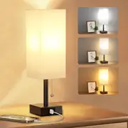 Clora Bedside lamp Bedroom Table Light Nightstand USB Charging 3 Color Mode Home White Lampshade