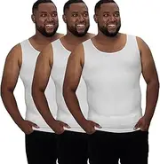 [QORE LOGIQ] Gynecomastia Compression Shirts for Men, Tank Top Slimming Undershirt Body Shaper, Fajas para Hombres, Man Bra 3-pack, White, 3X-Large
