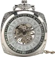 [COTBY] Gentleman Pocket Watch,Pocket Watch,Carved Hand Wind Mechanical Pocket Watch Men's Accessories Gift (Color:Silver) (Silver) (Silver)