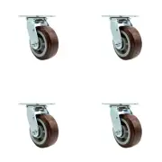 5 Inch Polyurethane Swivel Caster Set with Roller Bearing and Swivel Lock SCC