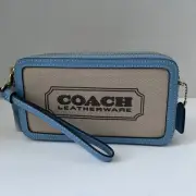 Coach Kira Canvas Leather Wristlet Crossbody Purse Blue/ Natural Bag