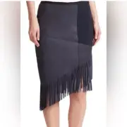 Elie Tahari Blue Claudette Fringe lamb leather Skirt 14 NWT $698