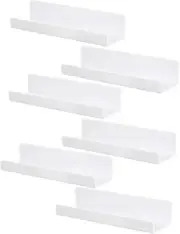 6 PCS Wall Mounted Acrylic Floating Shelf 15 Inch White Ledge Shelf, Nursery
