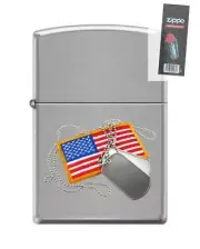 Zippo 200 dog tags and american flag Lighter + FLINT PACK