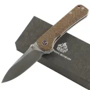 QSP Hawk Brown Micarta Linerlock Folding Pocket Knife 14C28N Steel Blade