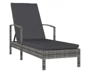 Sun Lounger with Armrests Poly Rattan Grey