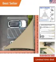 Triangle Sun Shade Sail 6' x 11' - Sand Beige, 200 GSM HDPE, UV Resistant!