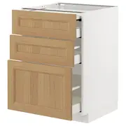 METOD / MAXIMERA bc w pull-out work surface/3drw, white/Vedhamn oak, 60x60x80 cm