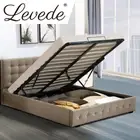 Levede Queen Bed Frame Fabric Tufted Mattress Platform Gas Lift Storage Beige