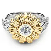 4Pcs Vintage Zircon Inlaid Gold Sunflower Hollow Leaf Platinum Ring Gift for Her