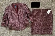 Doncaster Womens Suit Blazer Skirt Cocktail Maroon Burgundy Metallic NWT New