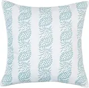 White with Blue Block Pattern and Feather Down Insert Pillow