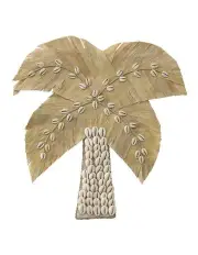 [Willow & Silk] Handmade Shell & Weave Palm Tree Wall Art in Brown