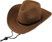 [IPENNY] Mens Wide Brim Sun Straw Hat Roll up Floppy Packable Fedora Hat with Adjustable Chin Cord Strap Straw Cowboy Hat Foldable Sun UV Protection Beach Cap Western Newsboy Hat UPF50+ Sun Hat