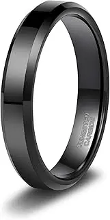 [TRUMIUM] 4mm 6mm Tungsten Rings for Men Women Black and Blue Wedding Bands Beveled Edges Comfort Fit Size 4-15