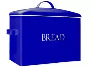 Outshine Vintage Metal Bread Box Storage Bin Container Holder Kitchen Blue Large