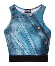 Patch Denim crop top IT40,IT50,IT44,IT42,IT38,IT48,IT36,IT46 Blue