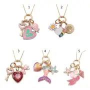 Colorful Heart Pendant Necklace Kids Stylish Drop Oil Alloy Pendant Neck Chain