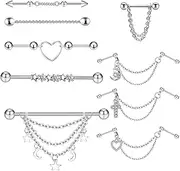 [XSDSLS] 16G Industrial Piercing Stainless Steel Industrial Piercing Bars Earrings Scaffold Ear Piercings Barbell Cartilage Helix Piercings for Women