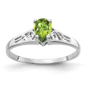 14k White Gold 6x4mm Pear Peridot Checker ring