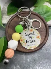 4" Silver-Tone Silicone Beaded Charm Scripture Keychain New Free Ship A4042