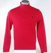 Polo Ralph Lauren Red 1/4 Zip Cotton Pullover Shirt Blue Polo Pony Men's NWT