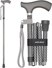 Switch Sticks Aluminum Adjustable Folding Cane and Walking Stick collapses and adjusts from 32 to 37 inches, Engraved Graphite