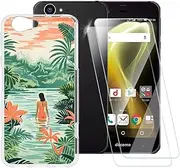 ESACMOT Swimming Women Pattern Case Compatible with Sharp Aquos Zeta SH-04H + [2 Pack] Screen Protector Tempered Glass, Shockproof Case Cover for Sharp docomo Aquos Zeta SH-04H (5.3 inch)