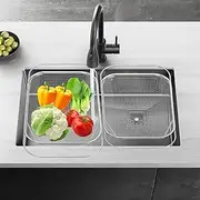 2 PCS Over The Sink Colander Extendable Over The Sink Colander Stainless Steel Fine Mesh Strainer Basket Adjustable Strainer Sink Washing Basket for Kitchen Sink Strain Drain Rinse Fruits Vegetables