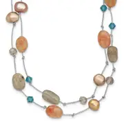 Fashion Labradorite/Red Moonstone/Fw Cultured Pearl/Crystal Necklace
