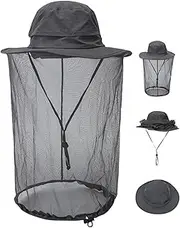 Mosquito Head Net Hat, Sun Hat Bucket Hat with Hidden Net Mesh Protection from Bug Bee Midge Net Head Cover for Men Women, Mosquito Net Hat