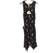 Knox Rose Dress Womens XL Black Yellow Floral Print Whimsy Boho Swing Midi NWT
