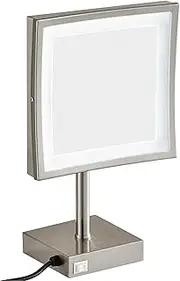 LED Makeup Mirror with Light and 3X/5X Magnification,8 Inch Brass Countertop Shaving Vanity Cosmetic Mirrors with Switch and Plug,3X, Nickel