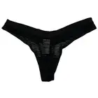 NWT AERIE Thong Sz M Black Mesh Striped