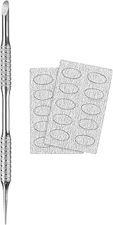 sourcing map Cuticle Pusher Dual Sided, Metal Nail Cuticle Pusher Remover Tool with 20 Pcs 240 Grit Sandpaper Sheets for Manicure Pedicure Nail Art