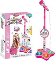 Stand Up Microphone Kids, Child Microphone with Adjustable Stand for Kids, Karaoke Machine with Lights, Girls Party Pastime, Sing Musical Toy with Flashing Stage Lights