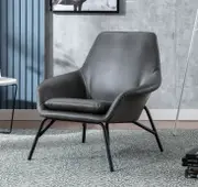 Dark Grey PU Leather Armchair Lounge Chair Accent Retro Armchair Sled Metal Base