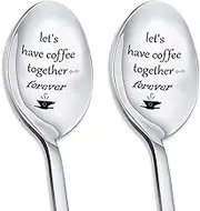 Couple Coffee Spoons Gifts for Boyfriend Girlfriend Anniversary Birthday Gifts for Couples Coffee Lovers Valentine's Day Gifts for Him Her Husband Wife - Let's Have Coffee Together Forever Spoon Set