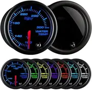 GlowShift Tinted 7 Color 300 F Water Coolant Temperature Gauge Kit - Includes Electronic Sensor - Black Dial - Smoked Lens - for Car & Truck - 2-1/16" 52mm