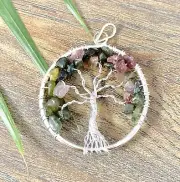Mix Tourmaline Tree Of Life Pendant Gemstone Specimen Chakra Crystal Jewelry