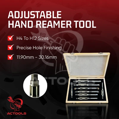 Adjustable Hand Reamers 9 Pcs H4 to H12 Set A I 15/32"- 1.3/16" 11.9 - 30.16mm