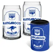 North Melbourne Kangaroos AFL Set of 2 Can Shaped Glasses and Can Cooler Gift...