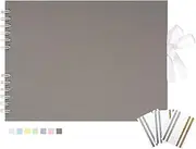 [Hiwhy] Scrapbook Photo Album 40 White Pages Scrap Book Memory Book 8.5 x 11.5 inch Guest Book Scrapbooking Album Accessories with Corner Stickers for Baby Shower, Wedding, Travelling Gray