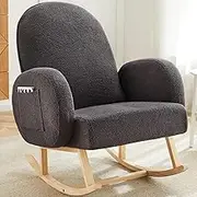 Jocoevol Upholstered Rocking Chair, Glider Chair with Side Pocket, Rocking Accent Chair with Rubber Wood Legs, Wooden Nursery Chair for Living Room, Bedroom, Nursery