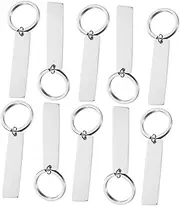 [COHEALI] 10pcs Glossy strip hangtag key chains key rings tabs keychains blank keychain unfinished keyrings DIY engraving tags DIY lettering key holders rectangle Stainless steel listing