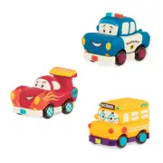 3Pc Soft Pull Back Toy Vehicle Set School Bus Racer Police Car for Kids 1-4