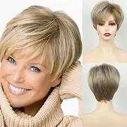Short Elf Cut Wigs, Short Elf Wigs With Deep Root Piece Bangs Layered Short Wigs Synthetic Wigs Natural Look (Style 1, 25cm)