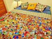 Handmade African Patchwork Crazy Quilt 74" x 64" Large Full Double Size, CHARITY
