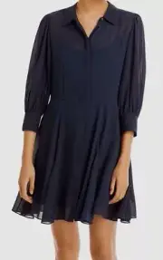 $495 Theory Women's Blue Silk Collared Button Front Mini Shirt Dress Size 0